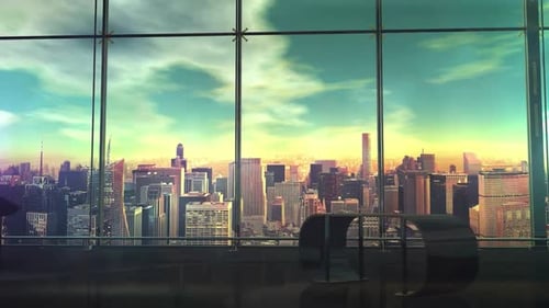 Large Empty Office Space With A City Outside The Window HD