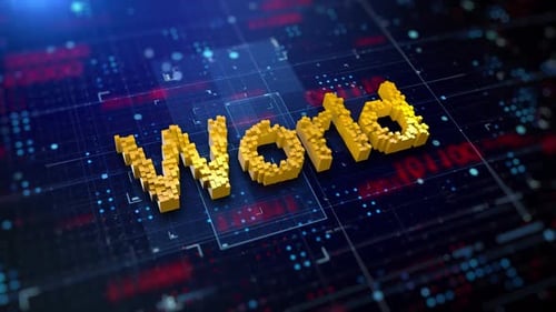 3D Pixelated World Title on Digital Circuit Background