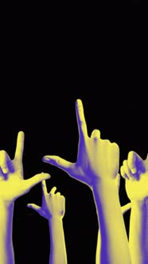 Spinning Colour Halftone Effect Pointing Up Portrait Hands