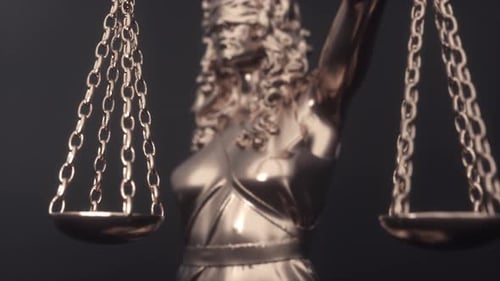 Close-up Shot of Scales that Lady Justice is Holding. Legal and law concept