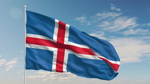 Iceland Country Flag Moving Freely in the Air Against a Bright Sky