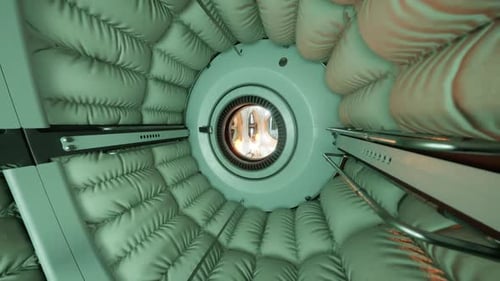 Intérieur d'un module de station spatiale futuriste avec rembourrage souple et éclairage