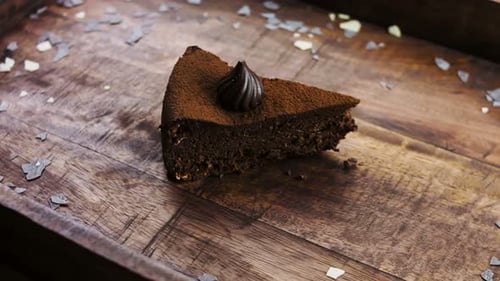 Truffle Cake on a Wooden Tray with Decorations