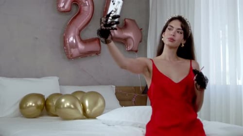 Stylish Woman Taking Selfies on Her Phone