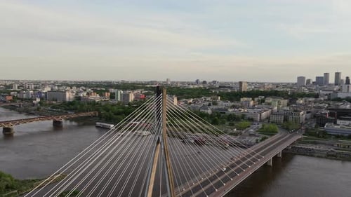 Srednicowy Railway And Poniatowski From Swietokrzyski Bridge Over Vistula River In Warsaw, Poland. -
