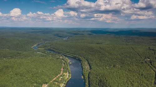 Aerial hyperlapse over river in