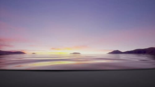 The Sun is Setting Over the Water with Mountains in the Background