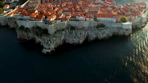 Aerial view of historic old town and sea, Croatia.