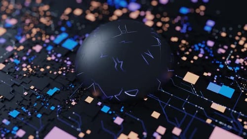 Futuristic Data Sphere on Abstract Digital Grid Background