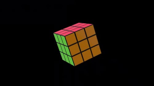 Rubik's Cube Rotating 3D Animation On Alpha Channel
