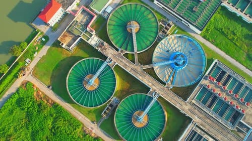 Drones are flying over water treatment plants for city