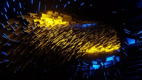 Gold And Blue Squares Within Circle Background Vj Loop In 4K