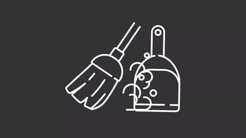 Animated Cleaning Broom and Dustpan Line Icon