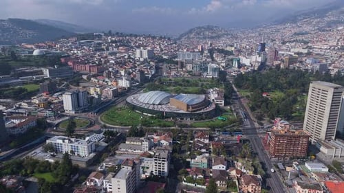 Aerial View of Quito Ecuador Showcasing the Casa De La Cultura Ecuatoriana and Surrounding Urban