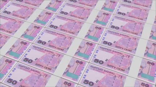 50 KYRGYZSTANI SOM banknotes printed by a money press