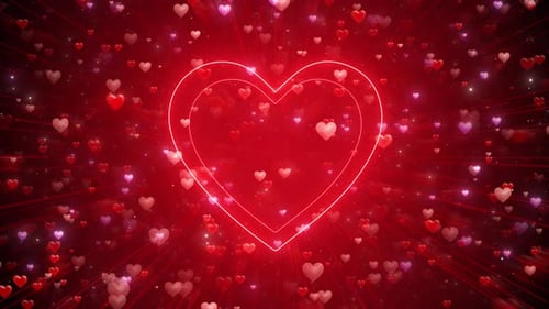 Radiant Neon Heart Animation with Floating Particles