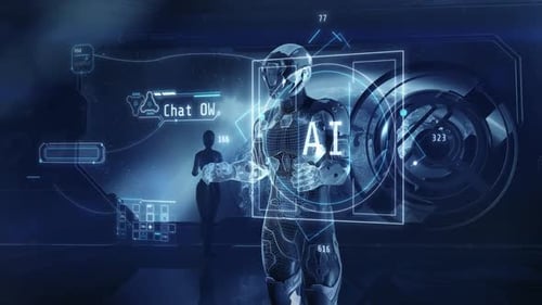 Astronauta trabajando con inteligencia artificial en la estación