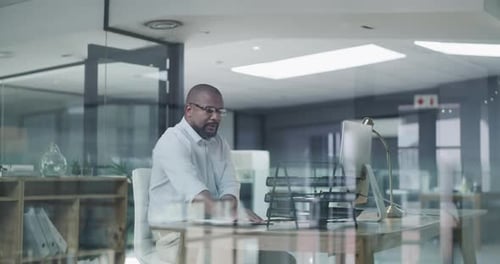 Businessman, paperwork and reading report in office, review and analysis of documents in workplace