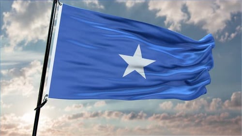 Realistic Somalia Flag Waving against a Cloudy Sky