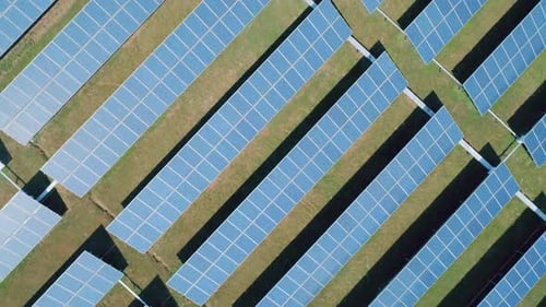 Aerial Top Down Shot of Solar Panels Farm Solar Cell Renewable Green Alternative Energy Concept