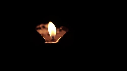 Close Up of Diya Flame in Dark