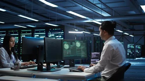 Team of Technicians in Server Hub Alerted By Hacker Passing Firewall