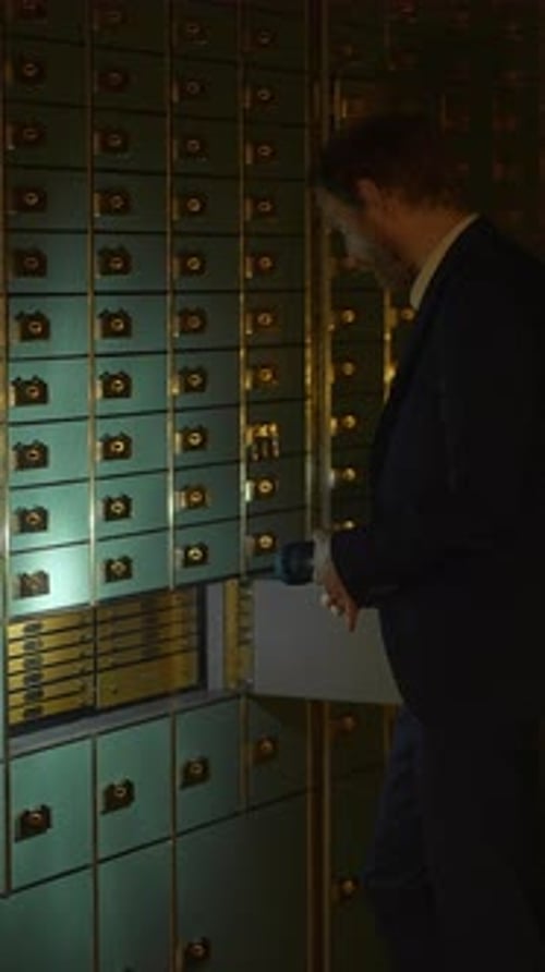 Adult Retrieves Cash From a Bank Vault