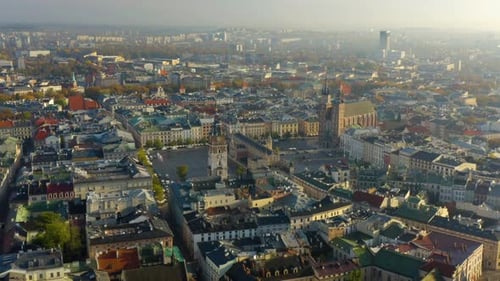 Aerial drone view of Krakow, Poland. Krakow, aerial view, Main Market Square