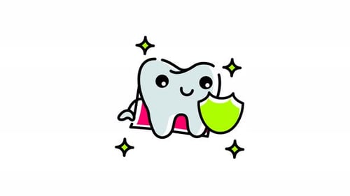 Animated Flat Design Tooth Character with Shield