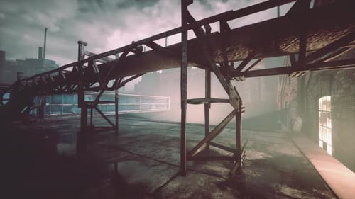 Night at Large Abandoned Industrial Area