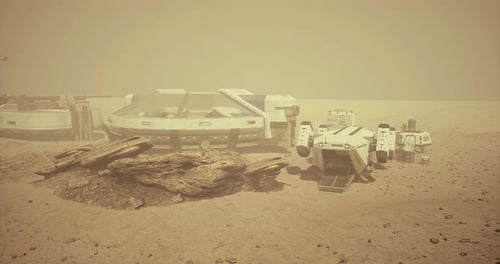 Futuristic Space Colony on Mars in a Dust Storm