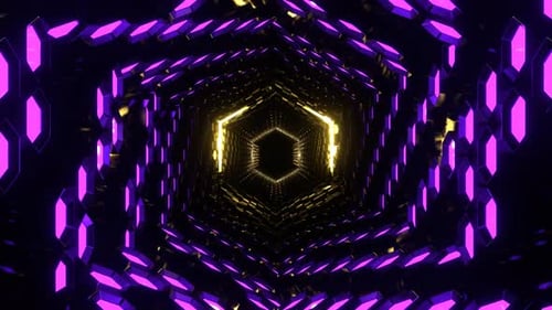 Yellow And Purple Hexagonal Neon Honeycomb Tunnel Background Vj Loop In 4K