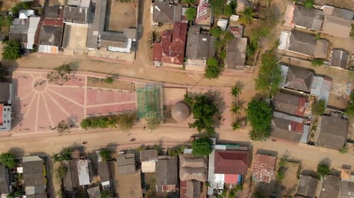 Central square in Palenque, Colombia. Drone shot. birds eye