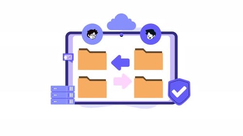 Flat Design Animation of Cloud Data Transfer and File Sharing