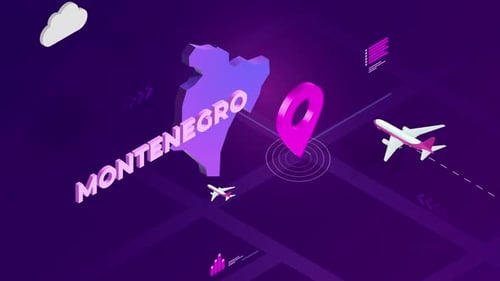 Isometric Travel Animation of Montenegro Map with Location Pin