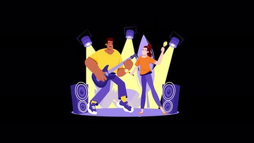 Animated Music Band Performance with Stage Lights and Speakers