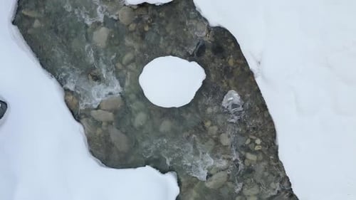 Cold River Stream With Fresh Snow