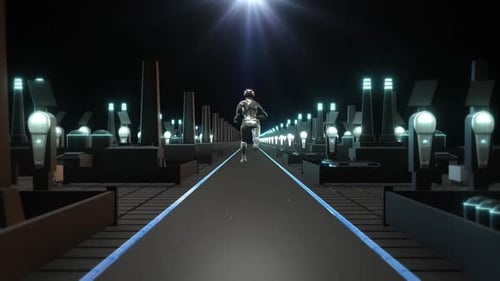 Futuristic cyborg businessman running