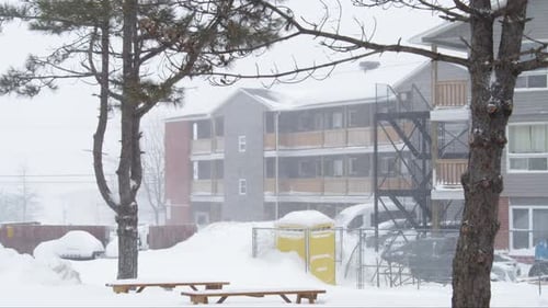 Der Schnee von Blizzard in the City bedeckt Holzhäuser in Dartmouth, Kanada