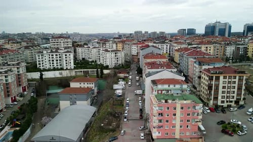 Drone coverage of hillside residential buildings in Istanbul
