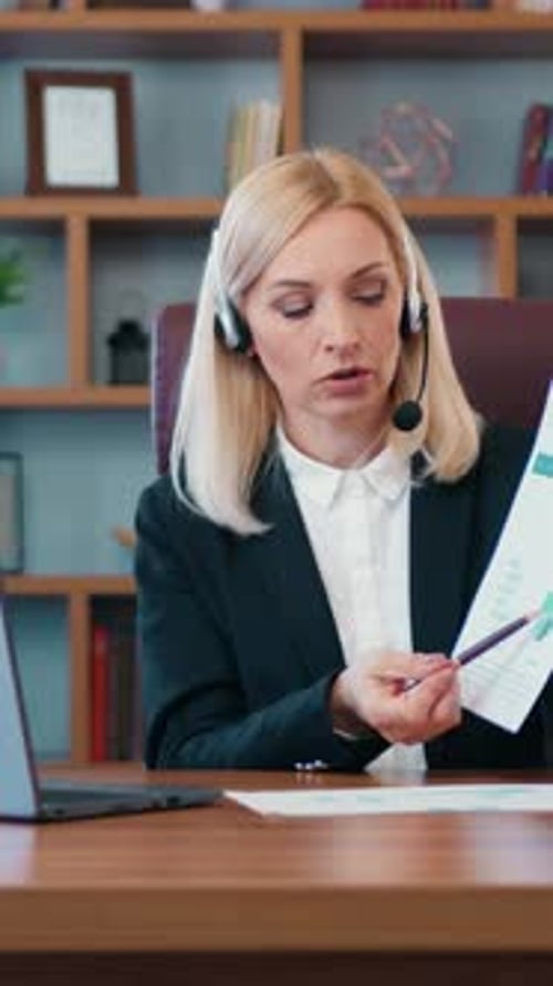 Business Concept of Remote Office Work Where Beautiful Skilled Successful Female Ceo Sitting in