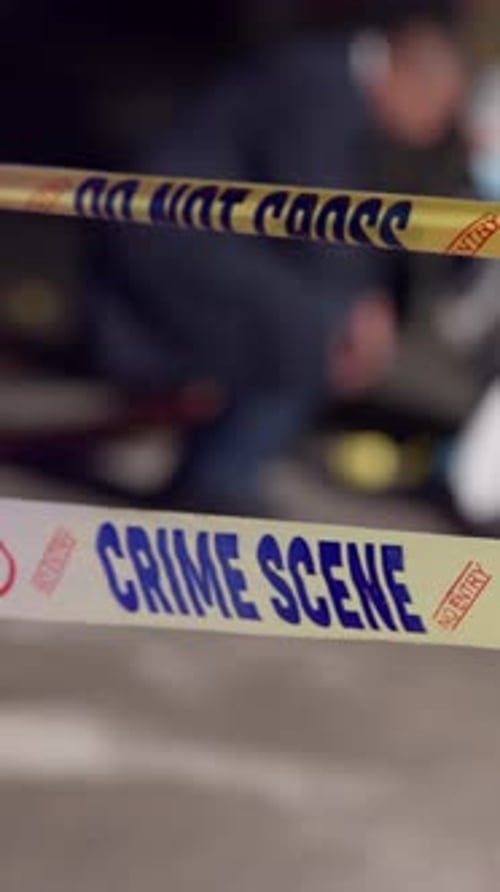 Forensic, yellow tape and crime scene on road, outdoor and swab for medical research