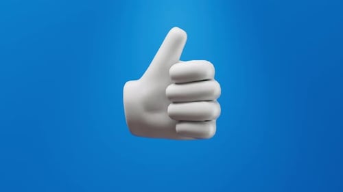 Looping THUMB UP Hand Floating Over Blue Background