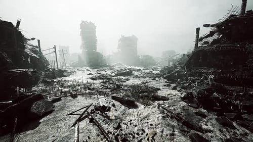 Desolate Landscape of Crumbling Buildings in a Post Apocalyptic Environment