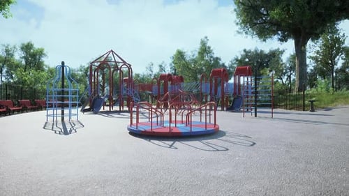 Vibrant Playground Filled with Climbing Equipment and Slides on a Sunny Day