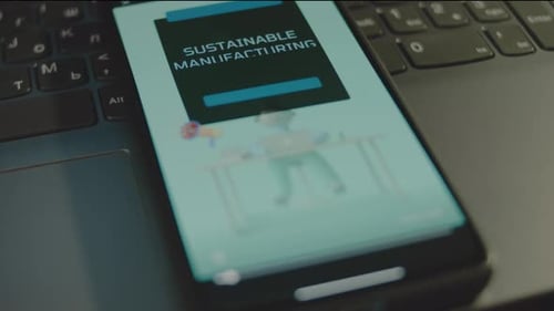 Phone Showing Sustainable Manufacturing Cartoon Graphic