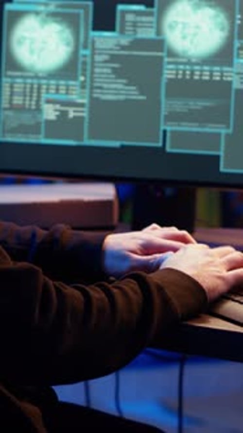 Vertical Video Hacker Hiding in Underground Bunker Excited After Tricking Firewalls