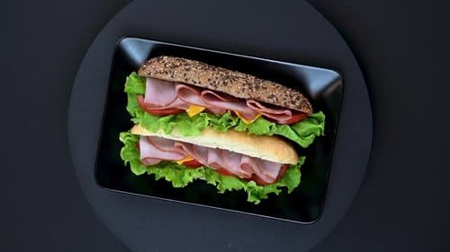 Fresh Ham Sandwich on Black Plate