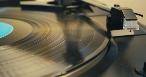 Vinyl Record on a Turntable Spinning Close Up