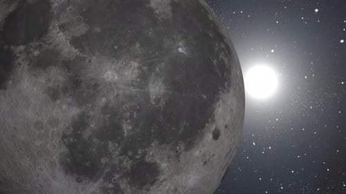 Animation of Moon planet seen from space, Asteroids Cloud and cosmos, 2661